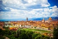 Modern colorful aerial view Florence Firenze on blue backdrop. Famous european travel destination. Beautiful architecture. Italian Royalty Free Stock Photo