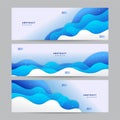 Modern colorful blue liquid wave technology vibrant web banner template with abstract shapes. Collection of horizontal banners Royalty Free Stock Photo