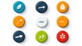 Modern Colorful Buttons Web Design Elements Arrows Leaves Icons UI Kit set view user flat asset Royalty Free Stock Photo