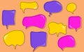 Modern colorful cartoon speech bubbles in different shapes, comics style, abstract doodle art, dialog sign, vector set Royalty Free Stock Photo