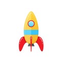 Modern colorful children s toy space rocket with a round window.