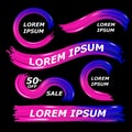 Modern colorful flow on black background. Wave Liquid shape pink and dark blue color. Set dynamic elements design. Abstract brush Royalty Free Stock Photo