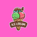 colorful ice cream logo hand drawn with cone