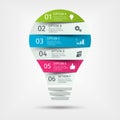 Modern colorful light bulb infographics. Business startup idea lamp concept with 6 options, parts, steps or processes Royalty Free Stock Photo