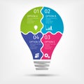 Modern colorful light bulb infographics. Business startup idea lamp concept with 4 options, parts, steps or processes Royalty Free Stock Photo