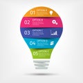 Modern colorful light bulb infographics. Business startup idea lamp concept with 5 options, parts, steps or processes Royalty Free Stock Photo