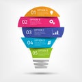 Modern colorful light bulb infographics. Business startup idea lamp concept with 5 options, parts, steps or processes Royalty Free Stock Photo