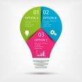 Modern colorful light bulb infographics. Business startup idea lamp concept with 3 options, parts, steps or processes Royalty Free Stock Photo
