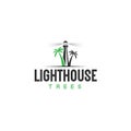 Modern colorful LIGHTHOUSE trees green logo design Royalty Free Stock Photo