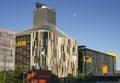 Modern colorful louvered waving facade and inverted funneled roof of ASB Bank Headquarters, North Wharf, Wynyard Quarter, Auckland