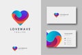 Modern colorful Love wave logo icon vector and business card