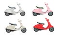 Modern colorful motorcycles or scooters with flat and solid color style. Vector illustration.