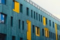 Modern colorful office building exterior with glass facade on clear sky background. Transparent glass wall of office Royalty Free Stock Photo