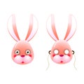 Modern colorful pink mask of bunny with eyes and with holes