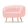 Modern white pink soft armchair with upholstery - interior design element isolated on white background. Royalty Free Stock Photo