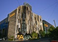 Modern colourful louvered waving facade of ASB Bank Headquarters, North Wharf Wynyard Quarter, Auckland, New Zealand