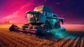 Modern Combine Harvester in Action, Harvesting Wheat from Farmer\'s Fields Royalty Free Stock Photo