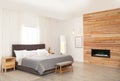 Modern comfortable bed in room Royalty Free Stock Photo