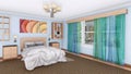 Modern comfortable bedroom interior design 3D Royalty Free Stock Photo
