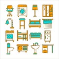 Modern comfortable furniture in same colors isolated illustrations set