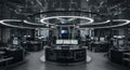 Modern Command Center with Multiple Computer Workstations and Circular Led Lighting Royalty Free Stock Photo