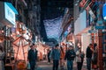Modern commercial city internet celebrity street with crowded people, street night view of China