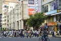 Modern commercial city street, urban shopping street with crowded people, street view of China