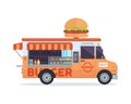 Modern Delicious American Burger Fast Food Commercial Food Truck Vehicle Illustration