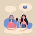 Modern communication technology concept Two girls messaging using mobile phones Royalty Free Stock Photo