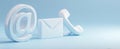 The modern communication tools including email, phone, and social media icons on blue background. AI generated image Royalty Free Stock Photo