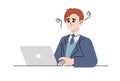 Worried stressed businessman, he shocked by bad news using laptop at work Royalty Free Stock Photo