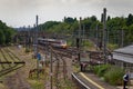 Train travelling through station.