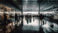 Modern commuters rush through futuristic subway station glass generated by AI