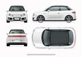 Modern compact city car mockup. Side, top, front and rear view.