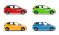 Modern compact low cost affordable eco car in red, green, yellow and blue color Royalty Free Stock Photo