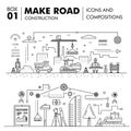Modern compositions building road construction thin line block f