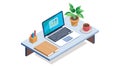 Modern Computer Desk Setup with Greenery, vector design Generative AI Royalty Free Stock Photo
