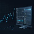 Modern computer displaying financial data and programming code with upward trend graph Royalty Free Stock Photo