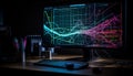 Modern computer equipment illuminates dark office for futuristic research generated by AI