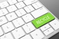 Modern computer keyboard with green recycle button. 3D illustrating. Royalty Free Stock Photo