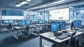 Modern Computer Lab with Multiple Workstations Featuring Desktop Ai Generated Royalty Free Stock Photo
