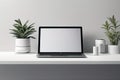 modern computer laptop with blank screen on the table. 3 d renderingmodern computer laptop with Royalty Free Stock Photo