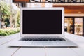 Modern computer,laptop with blank screen on white table with Royalty Free Stock Photo