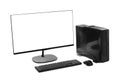 Modern computer monitor with black screen, keyboard and mouse on white background Royalty Free Stock Photo