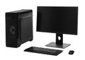 Modern computer monitor with black screen, system unit, keyboard and mouse on white background Royalty Free Stock Photo