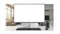 Modern computer monitor with blank white screen on an office desk technology blank screen Royalty Free Stock Photo