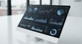 Modern computer monitor on a desk displaying multiple data visualizations, including Royalty Free Stock Photo