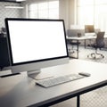 Modern computer monitor on desk isolated on white background isolated on white background Royalty Free Stock Photo