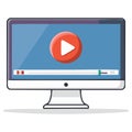 Modern computer monitor displaying a video player with a play button and timeline Royalty Free Stock Photo