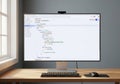 A modern computer monitor displays a text editor with code on the screen, featuring syntax typical Royalty Free Stock Photo